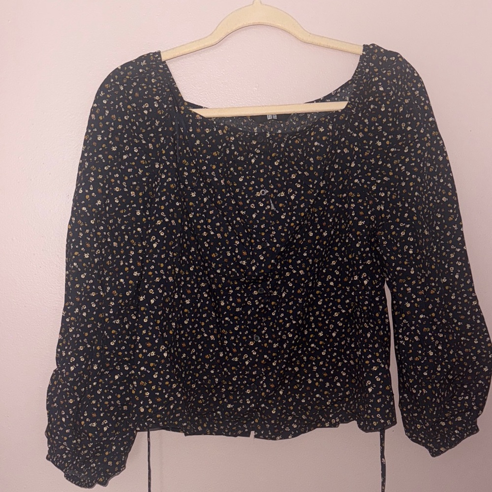 Uniqlo Black Floral Blouse